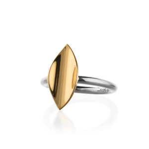 Mini blad ring i sølv og gull